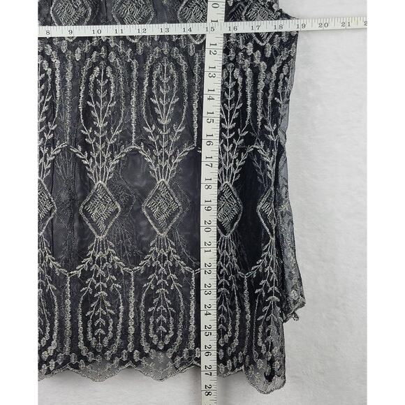 Whimsigoth L Top Sheer Long Sleeve Pullover Black Silver Metallic Dark Romantic - Picture 9 of 10